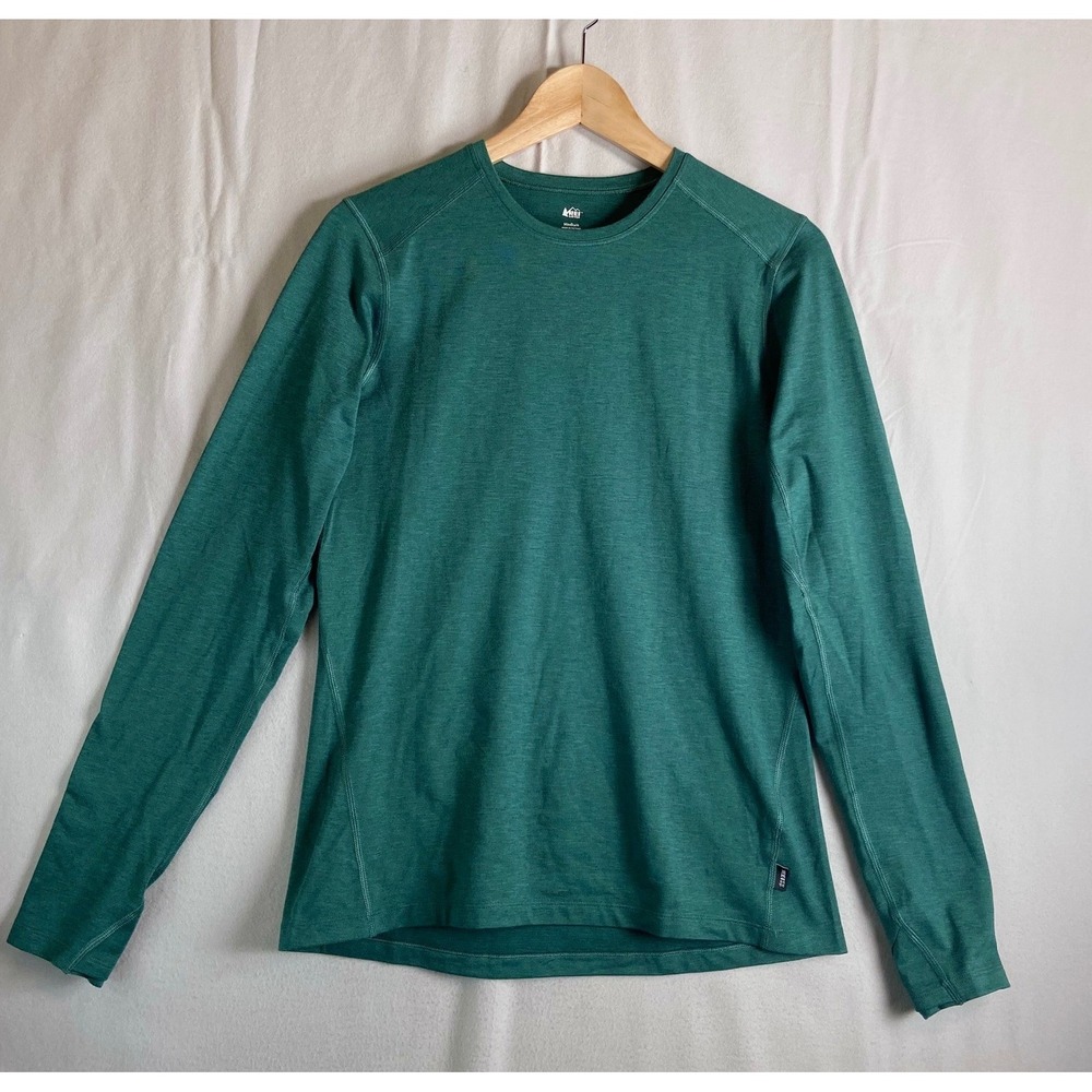 REI Co-op Mens Medium Green Long Sleeve Active Hiking Base Layer Shirt Outdoor